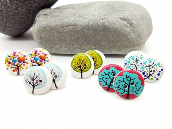 Jahreszeiten Baum Knopf Ohrstecker tree Holz Button